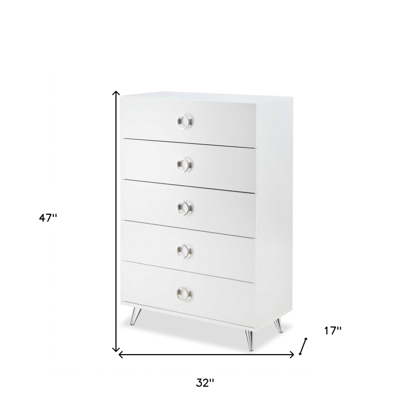 32" White Five Drawer Standard Chest