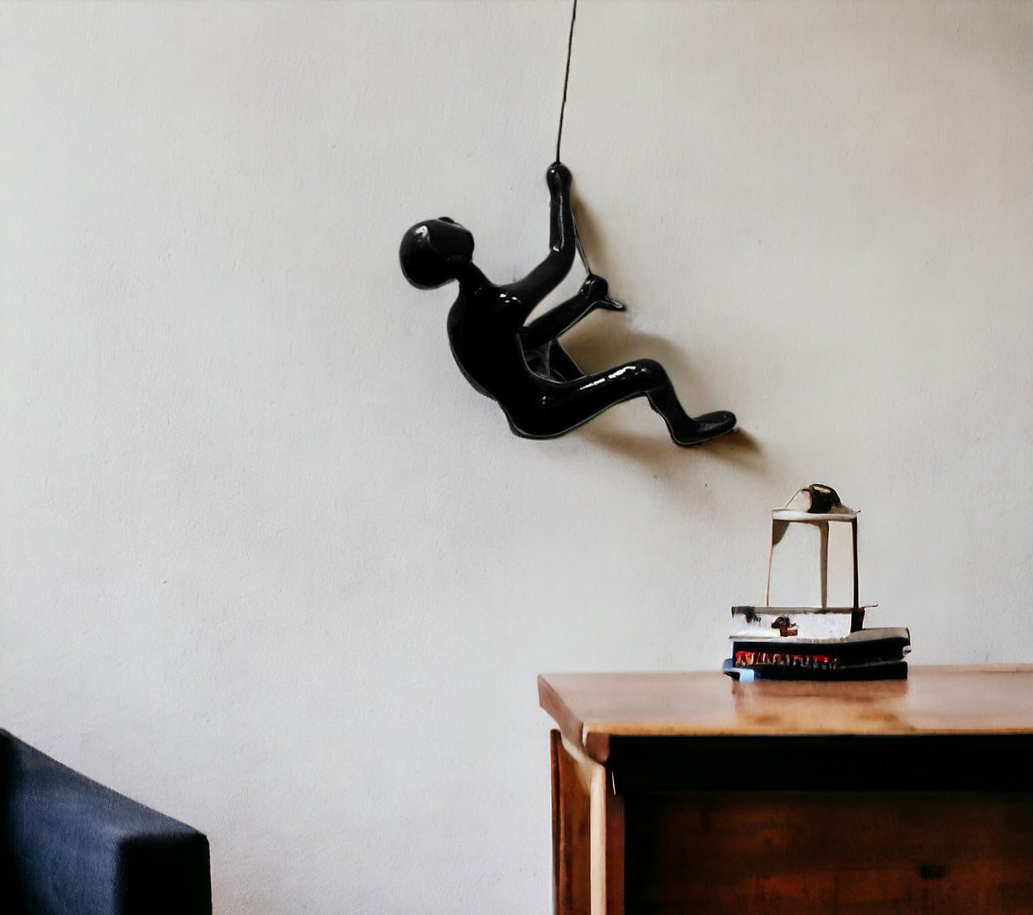 6" Black Unique Climbing Man With Rope Wall Art