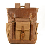 Load image into Gallery viewer, Canvas Stitching Crazy Horse Leather Backpack Oil Wax Waterproof Computer Schoolbag
