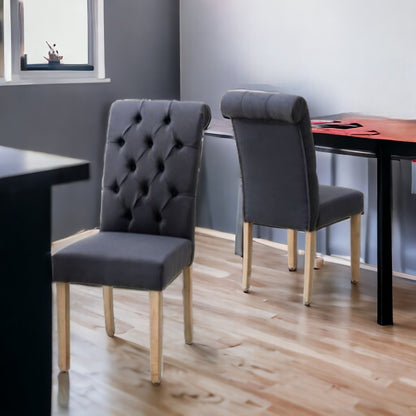 Set of Two Tufted Blue And Brown Upholstered Linen Dining Parsons Chairs