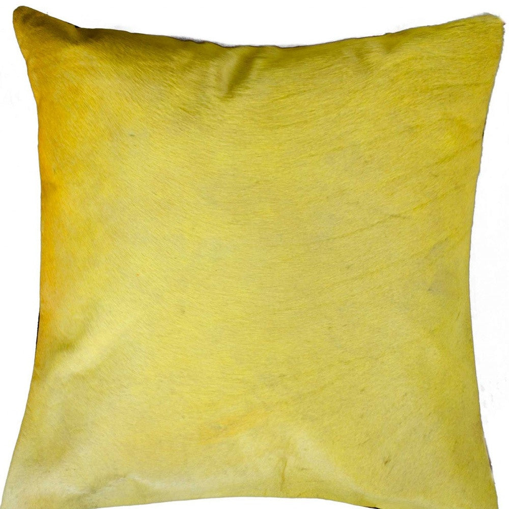 18" Yellow Cowhide Throw Pillow