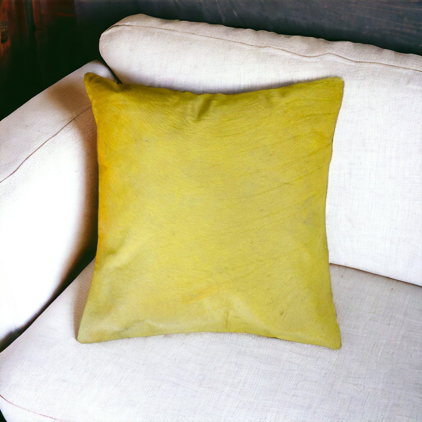 18" Yellow Cowhide Throw Pillow