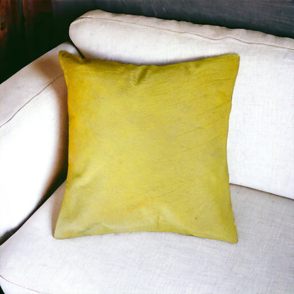 18" Yellow Cowhide Throw Pillow