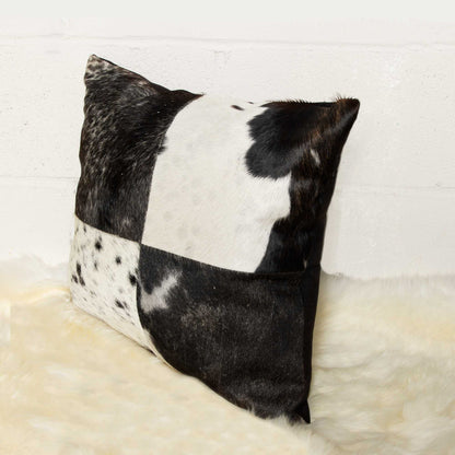 18" Black Cowhide Throw Pillow