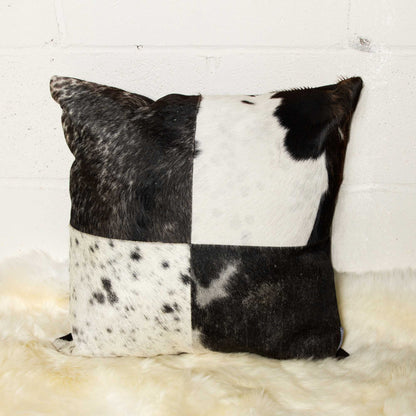 18" Black Cowhide Throw Pillow