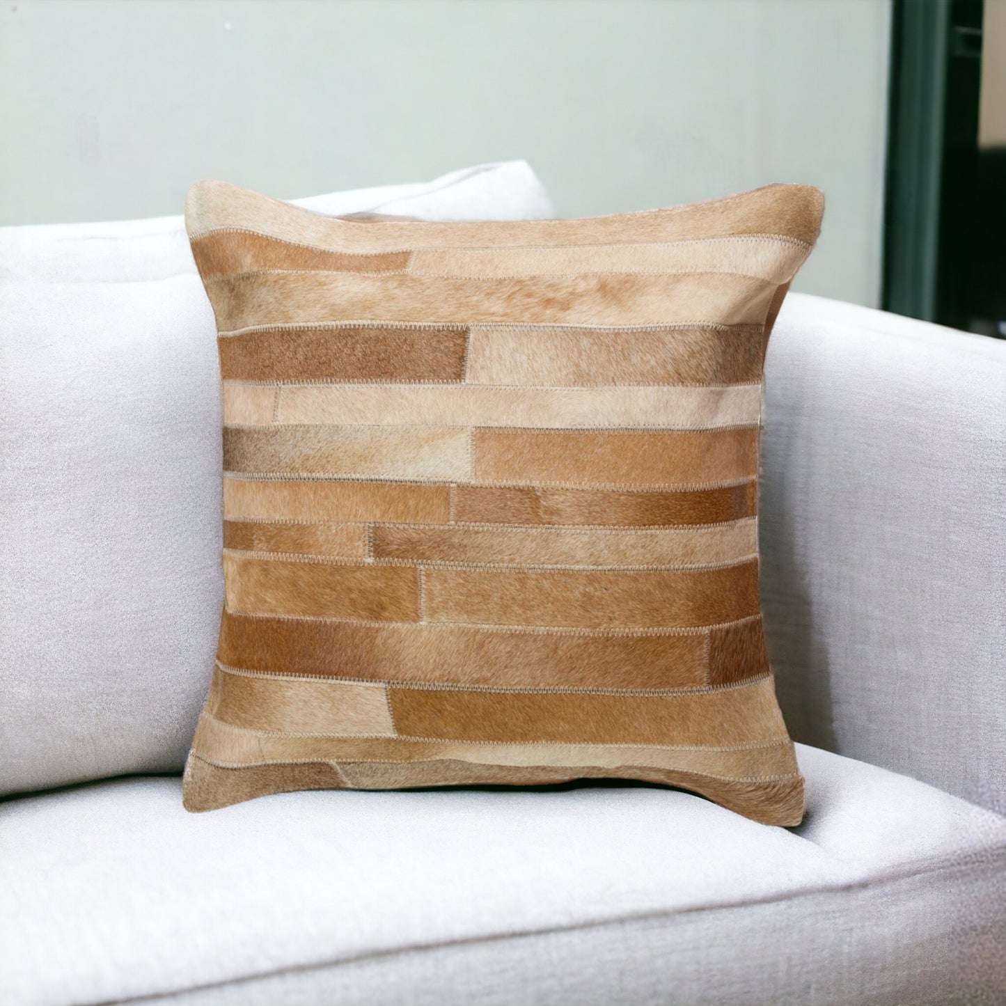 18" Tan Cowhide Throw Pillow