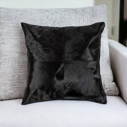 18" Black Cowhide Throw Pillow