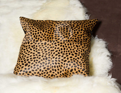 18" Orange and Black Cowhide Throw Pillow