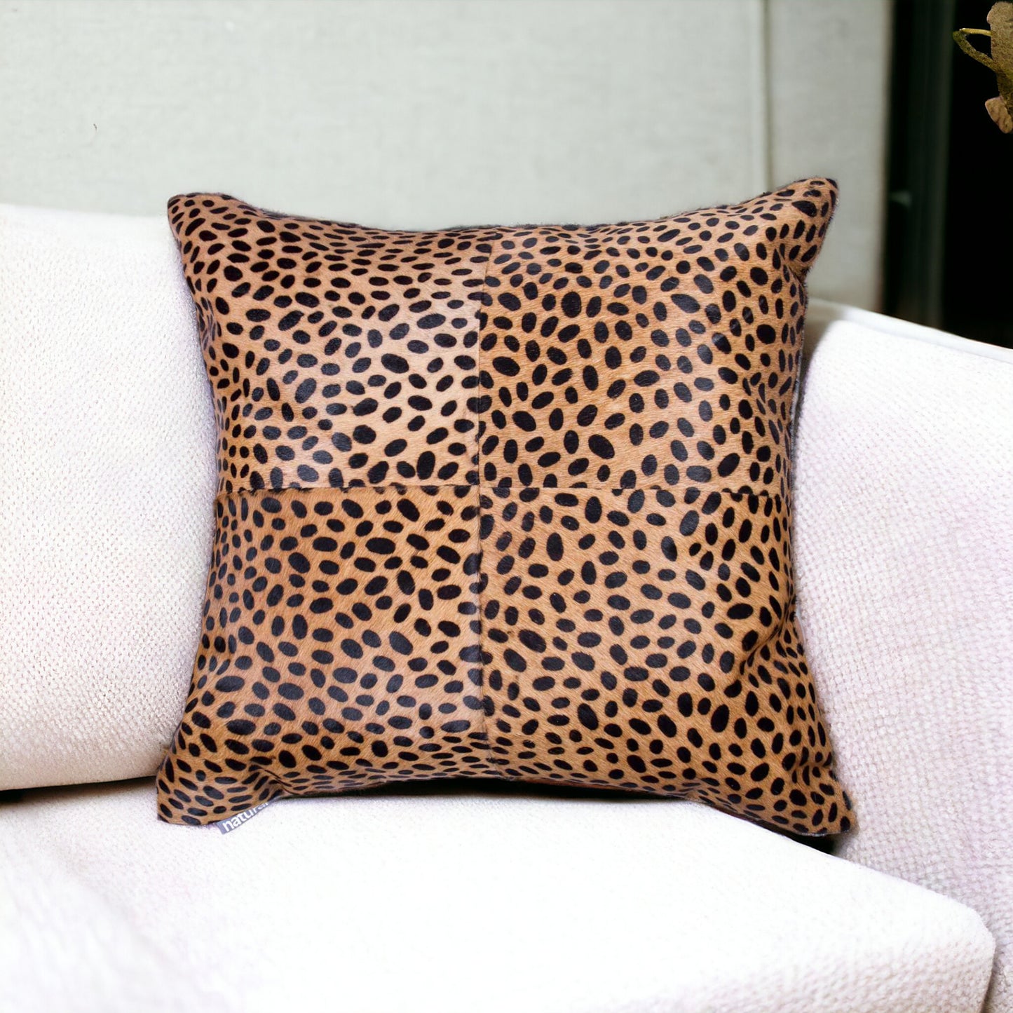 18" Orange and Black Cowhide Throw Pillow