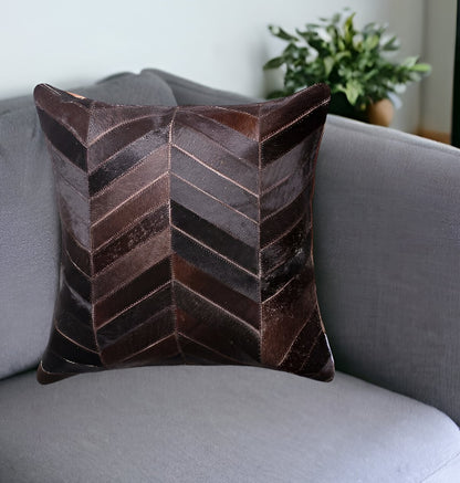 18" Chocolate Cowhide Throw Pillow