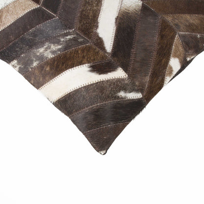 18" Brown and Off White Chevron Cowhide Throw Pillow