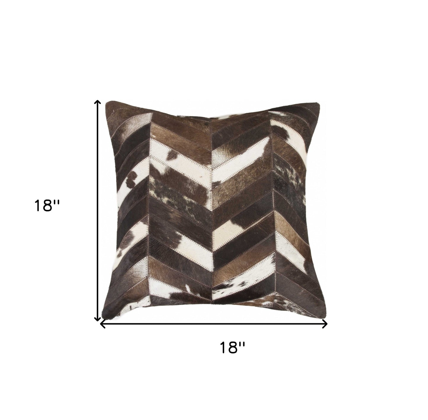 18" Brown and Off White Chevron Cowhide Throw Pillow