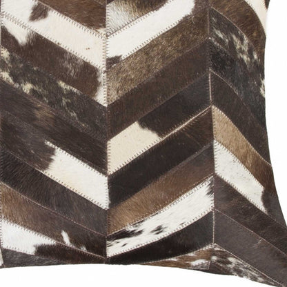 18" Brown and Off White Chevron Cowhide Throw Pillow