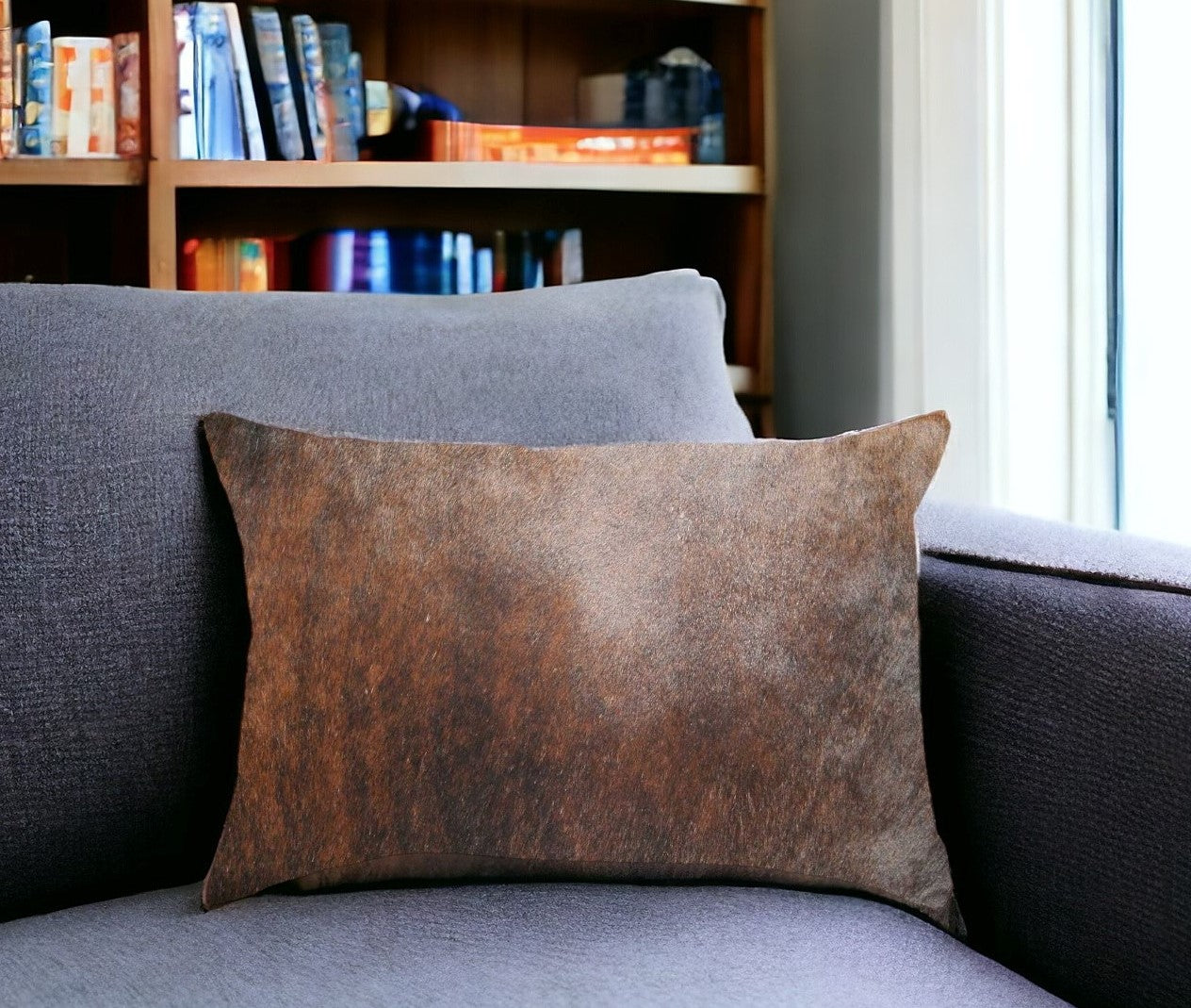 12" X 20" Brown Cowhide Throw Pillow