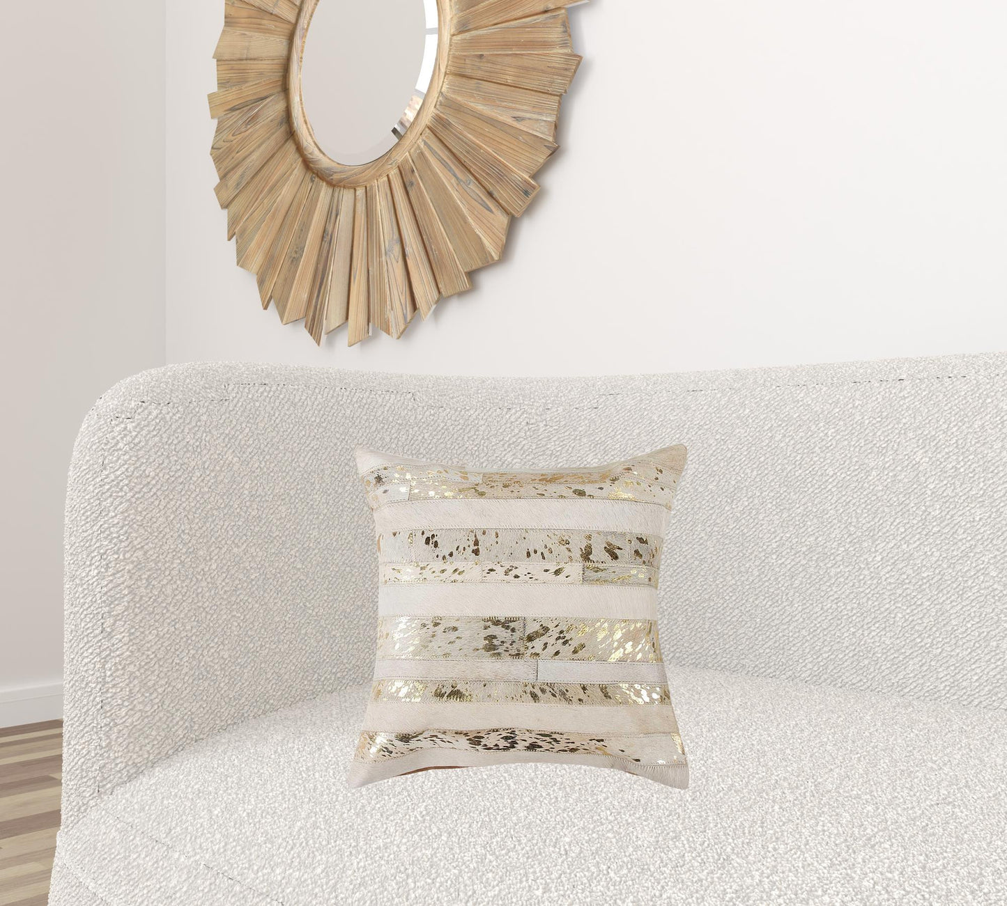 18 X 18 Beige Cowhide Throw Pillow