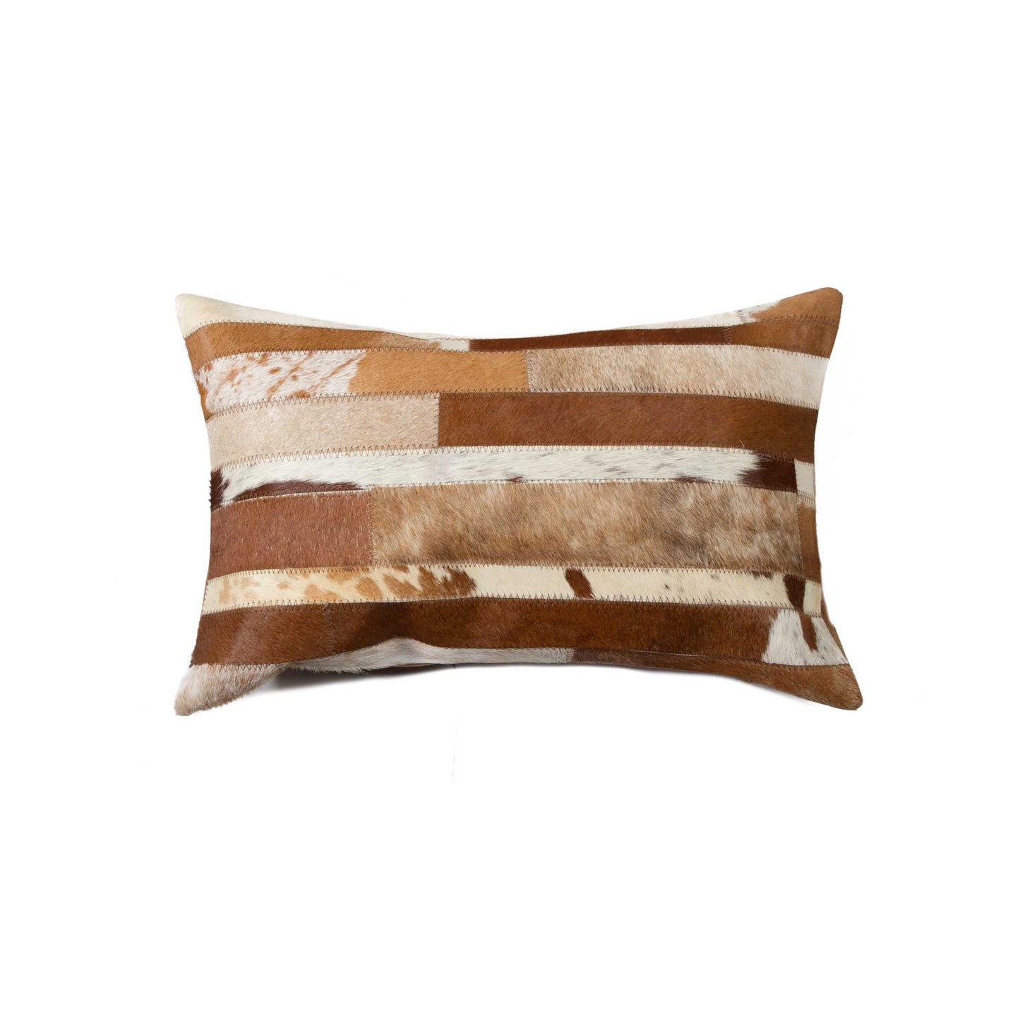 12" X 20" Brown and White Cowhide Throw Pillow