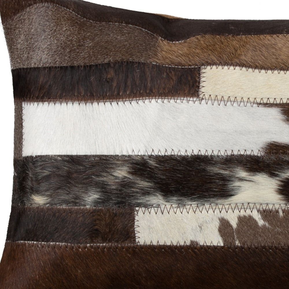 12" X 20" Brown and White Cowhide Throw Pillow