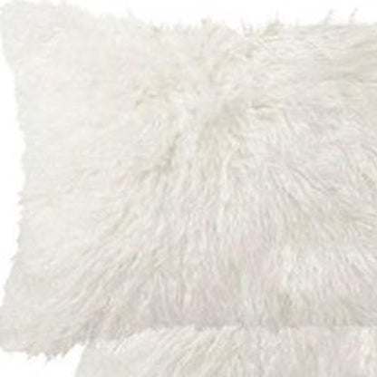 Set of Two 12" X 20" Off White Faux Fur Throw Pillow