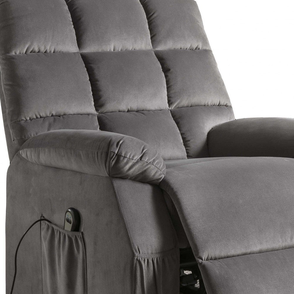 34" Gray Velvet Power Heated Massage Recliner