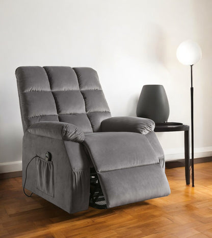 34" Gray Velvet Power Heated Massage Recliner