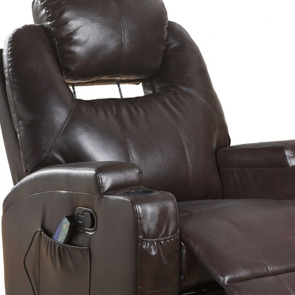 34" Black Leather Match Power Heated Massage Recliner