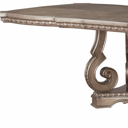 76" Champagne Solid Wood Double Pedestal Base Dining Table