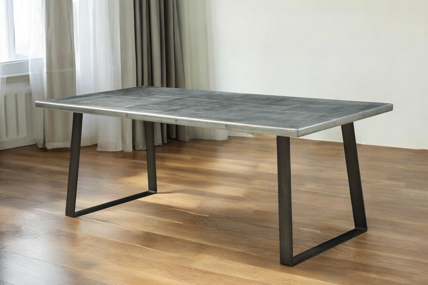 78" Silver And Gray Aluminum And Metal Sled Base Dining Table