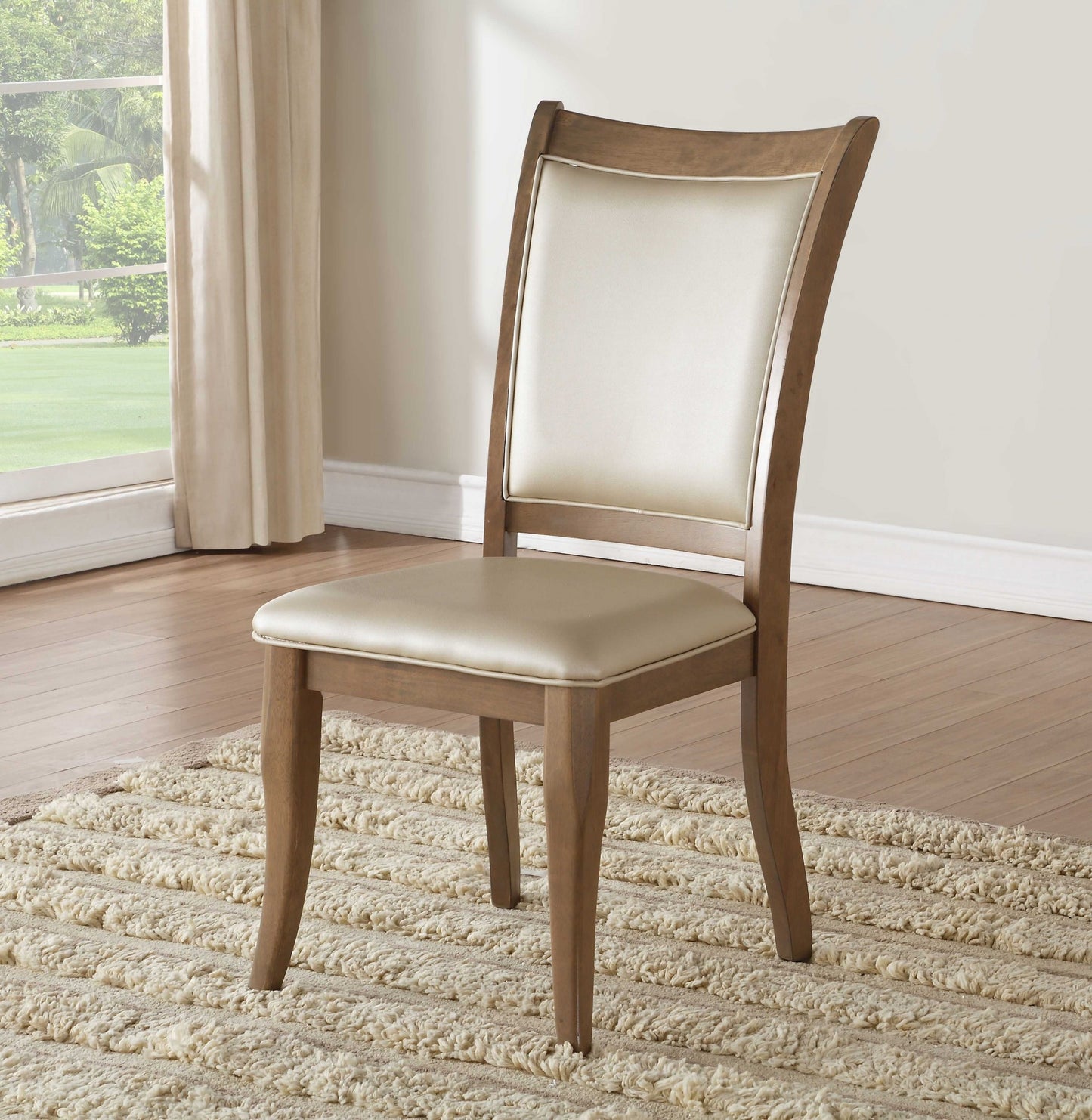 Set of Two Beige And Brown Upholstered Faux Leather Open Back Dining Side Chairs