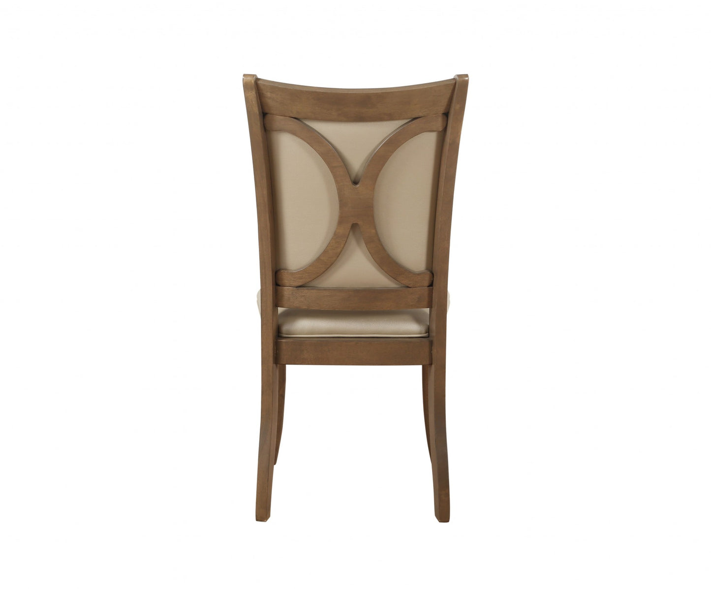 Set of Two Beige And Brown Upholstered Faux Leather Open Back Dining Side Chairs