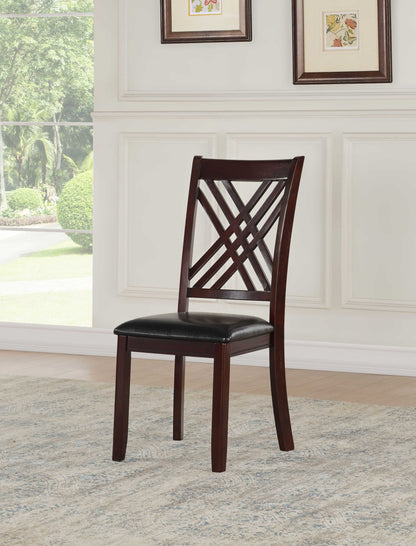 Set of Two Black Upholstered Faux Leather Cross Back Dining Side Chairs