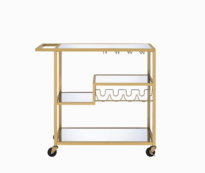 40" X 16" X 37" Gold And Clear Glass Serving Cart