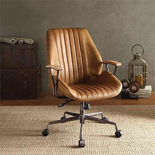 Coffee and Black Adjustable Swivel Faux Leather Rolling Office Chair