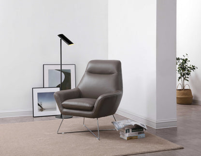 Modern Dark Gray Top Grain Italian Leather Accent Chair