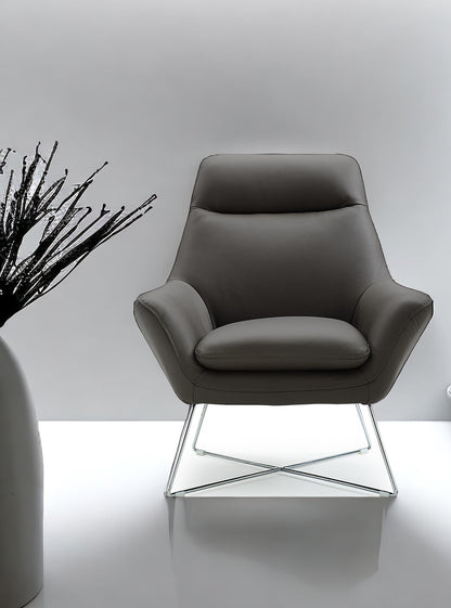 Modern Dark Gray Top Grain Italian Leather Accent Chair