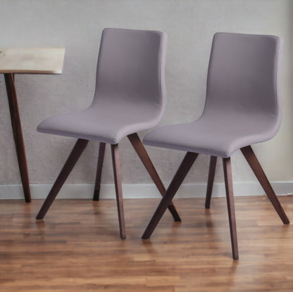 Set of Two Gray And Brown Upholstered Faux Leather Dining Side Chairs