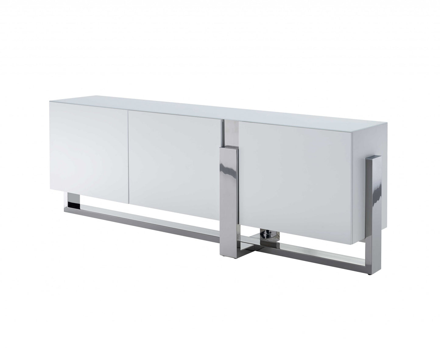 91 X 18 X 32 White Glass Steel Buffet