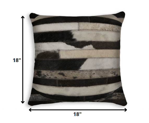 18" Black and White Cowhide Throw Pillow