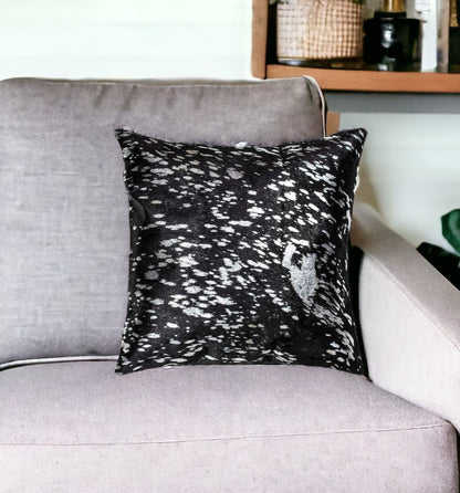 18" Black and Silver Cowhide Throw Pillow