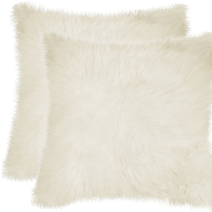 Set of Two 18" Natural Sheepskin Throw Pillows