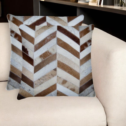 Set of Two Natural Striped Cowhide Throw Pillows