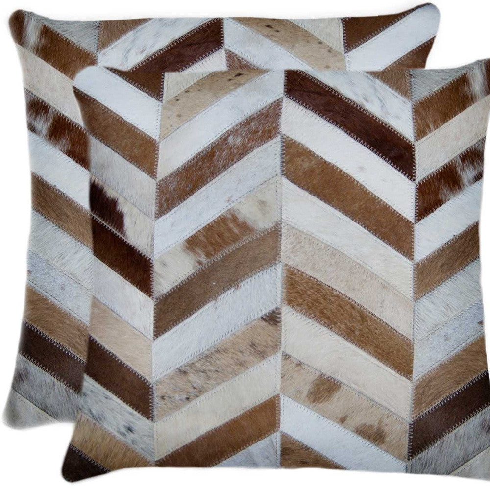 Set of Two Natural Striped Cowhide Throw Pillows