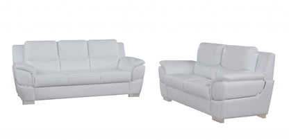 Three Piece Indoor White Genuine Leather Six Person Seating Set