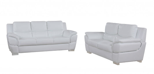 Three Piece Indoor White Genuine Leather Six Person Seating Set