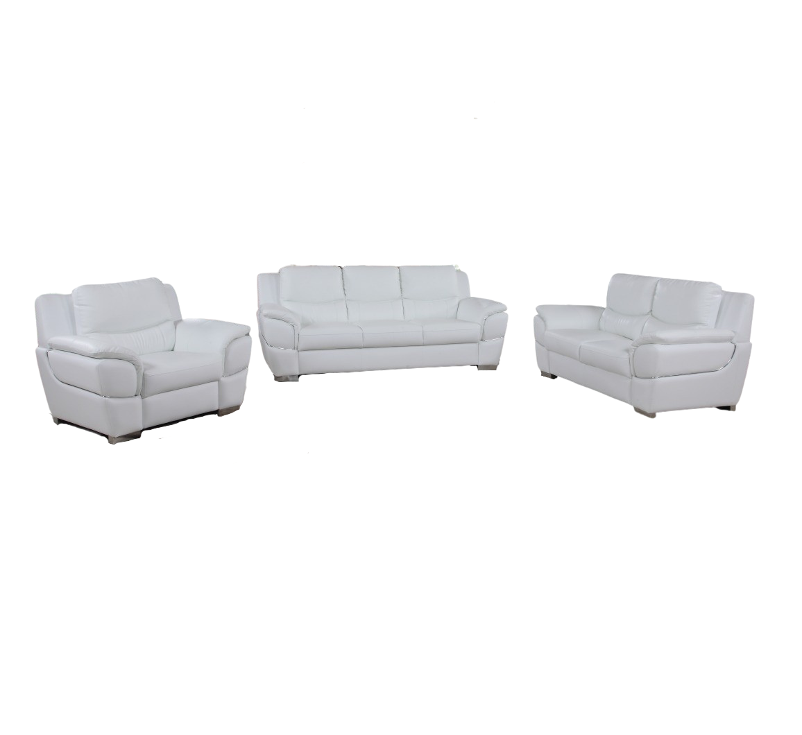 Three Piece Indoor White Genuine Leather Six Person Seating Set