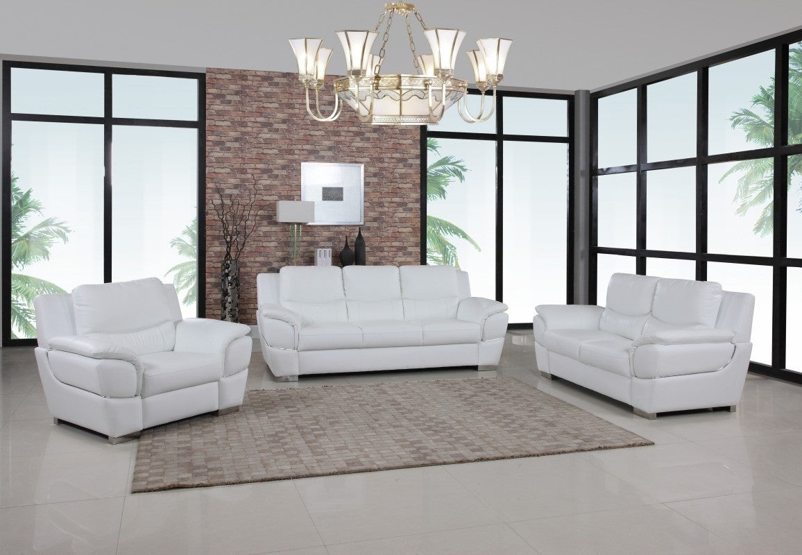 Three Piece Indoor White Genuine Leather Six Person Seating Set