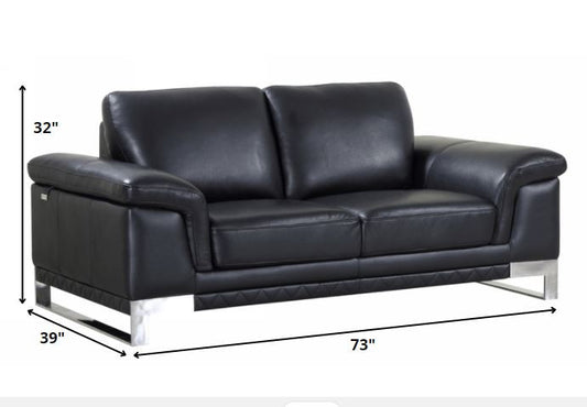 Three Piece Indoor Black Italian Leather Six Person Seating Set