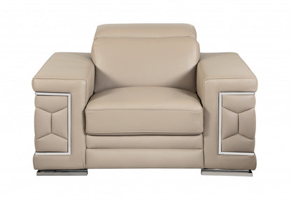 Three Piece Indoor Beige Italian Leather Six Person Seating Set