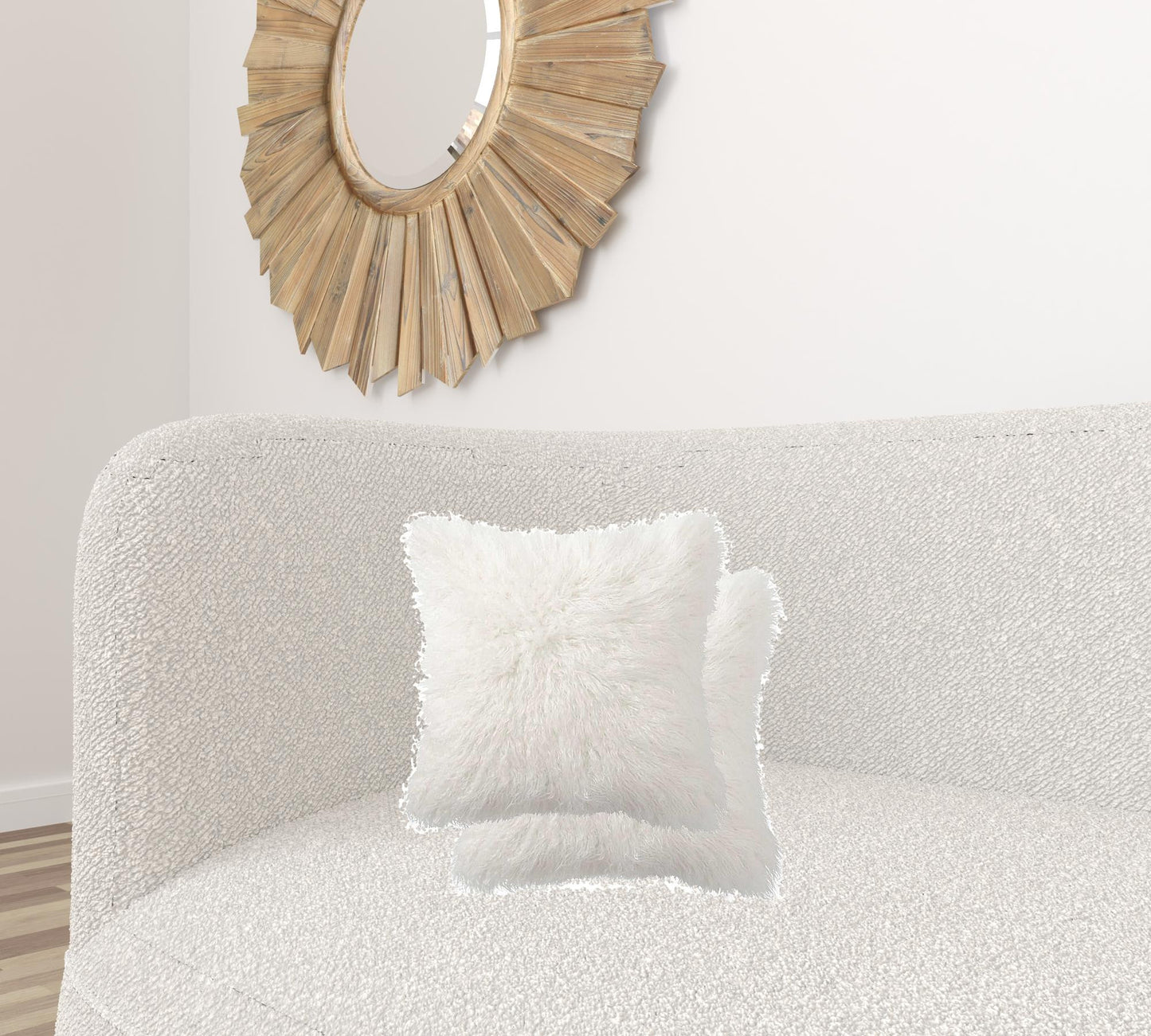 18" X 18" X 5" Off White Faux Fur  Pillow 2 Pack