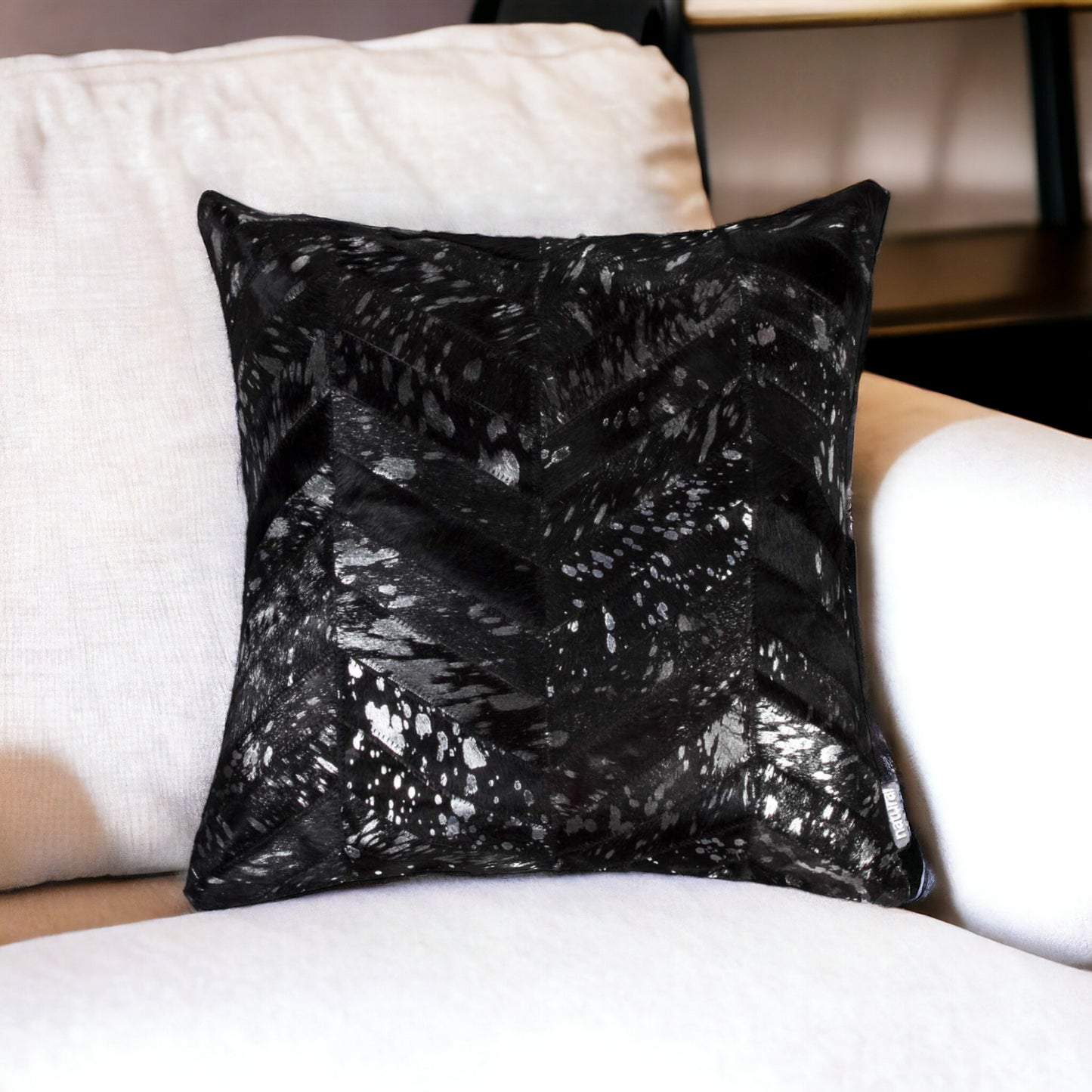 18" Natural & Gold Cowhide Throw Pillow