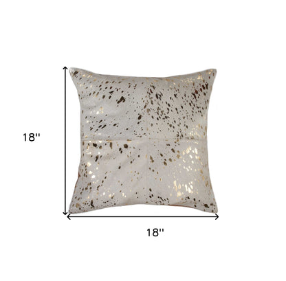 18" Natural & Gold Cowhide Throw Pillow